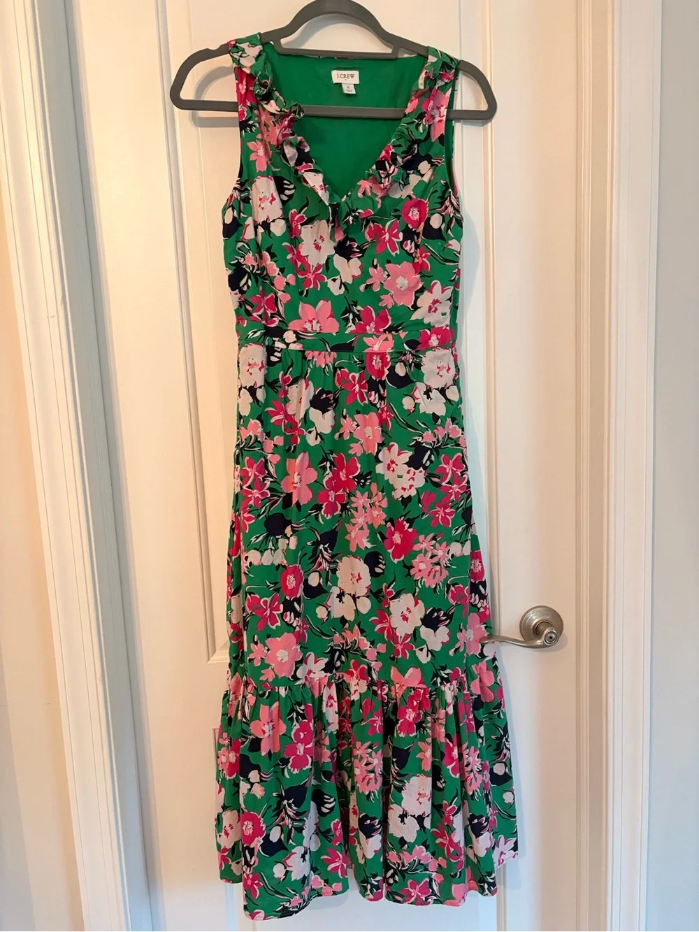 J. Crew Green Floral Sleeveless Midi Dress